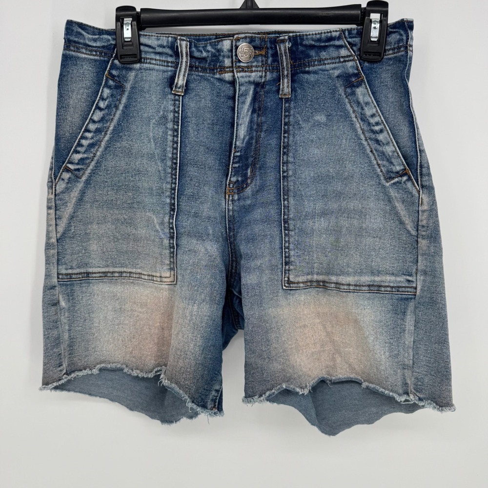 ONE 5 ONE Women's Blue Denim High rise Mom  Distressed Frayed Hem Shorts Size 5‎
